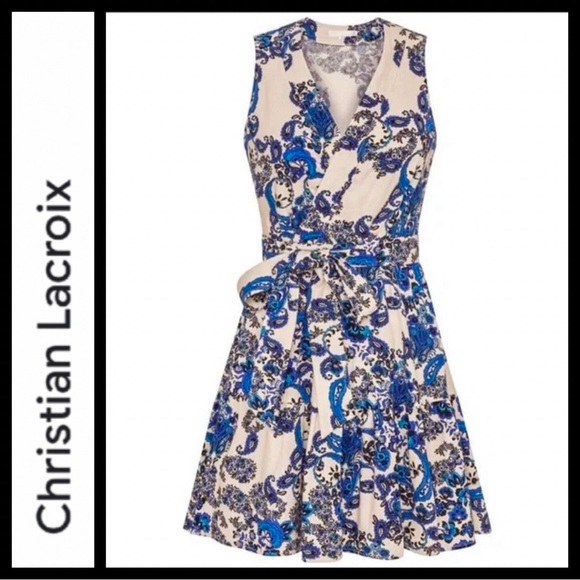 NWT Christian Lacroix Paisley Linen Blend Wrap Dress - Picture 1 of 12